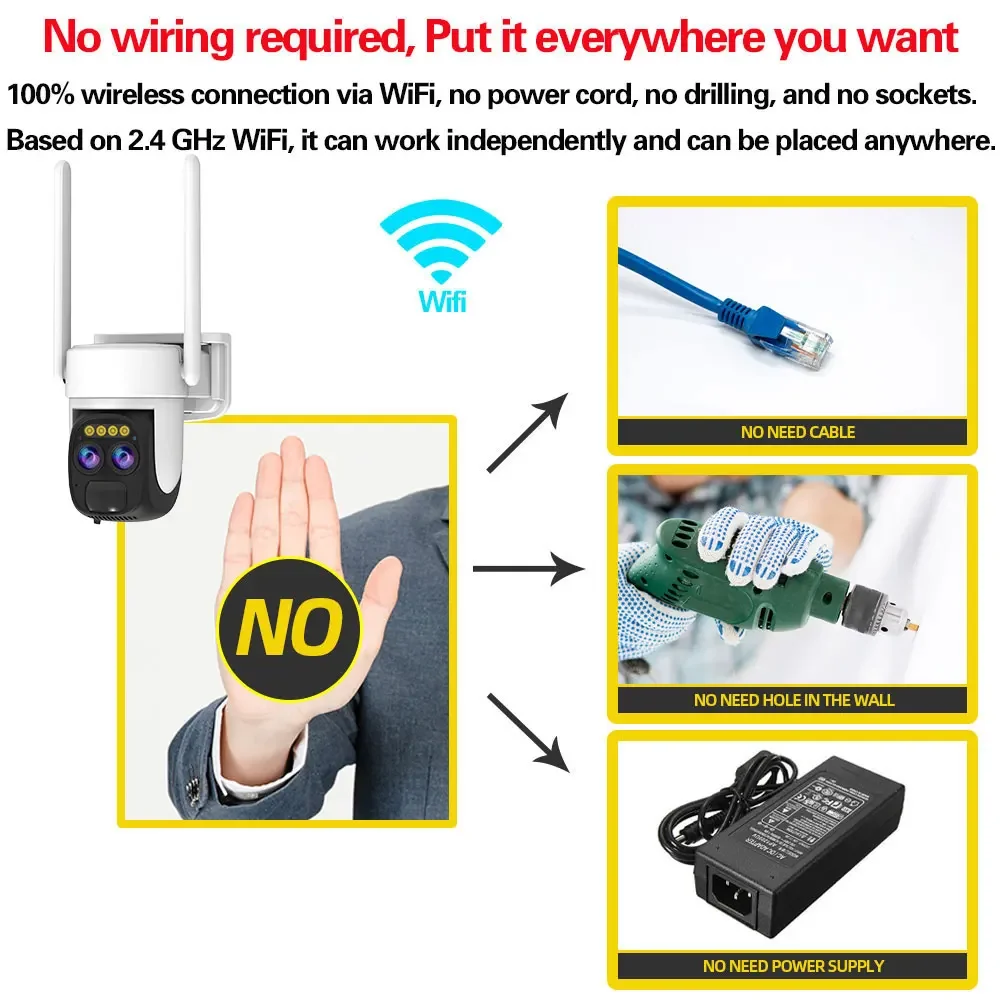 8MP 4K Dual Lens Solar Wifi PTZ Camera Outdoor with Auto Tracking 10X Zoom Full Color Night Vision Wireless Security CCTV Camera