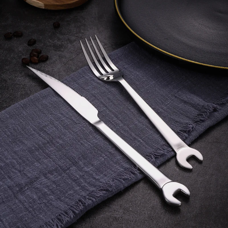 6pc/set  Creative Wrench Shape Tea Fork 304 Stainless Steel Dinner Spoon Coffee Cutlery Set Tableware Family Camping Kitchen