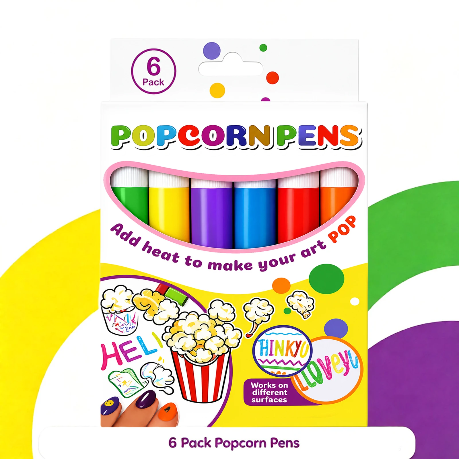 6PCS Popcorn Pens for DIY Crafts Multi Surface Bubble Pen 3D Art Pen Drawing Marker Creative Handcraft Graffiti Tool Toy Gift - view 6