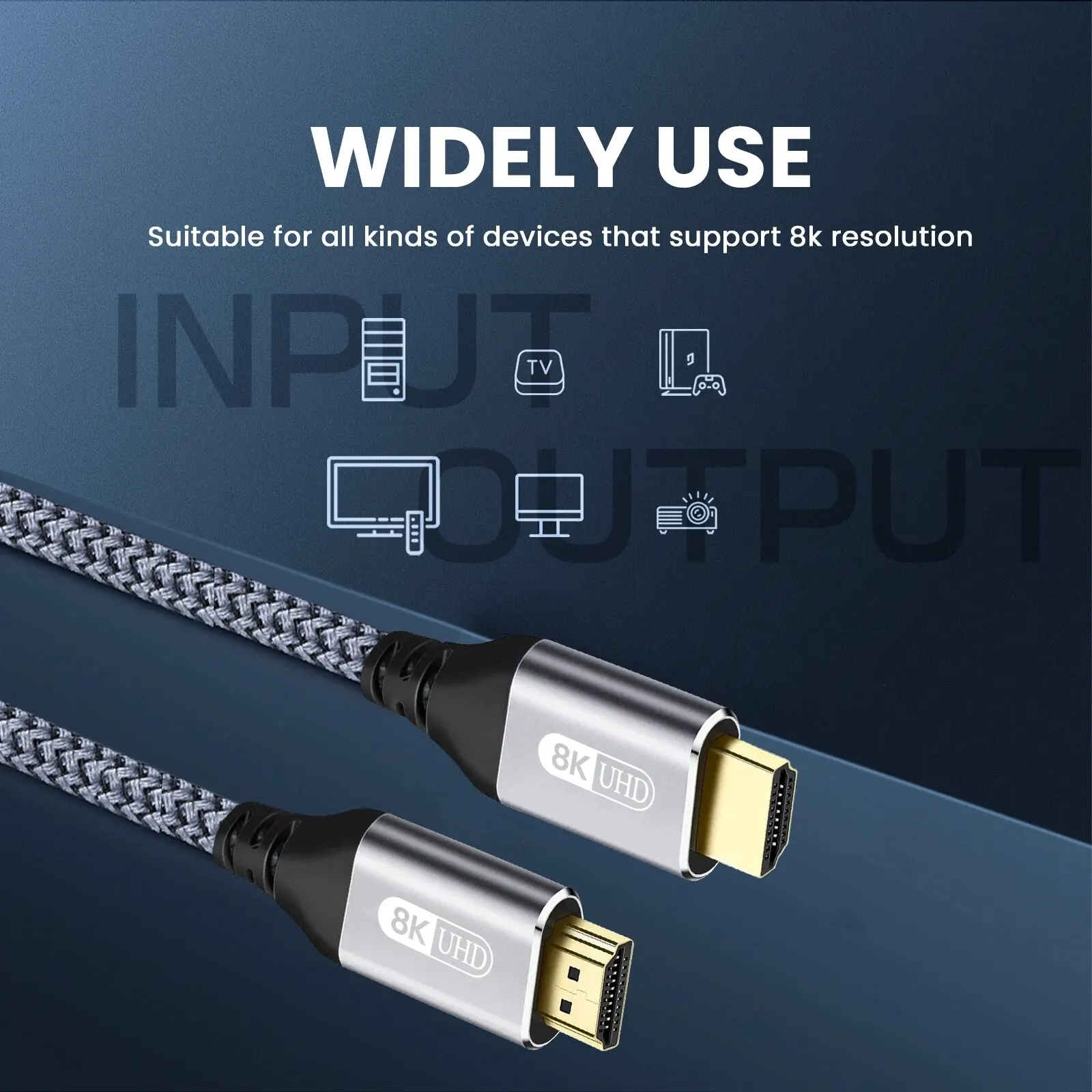 NIERBO kabel HDMI 2.1, kabel HDMI 8K 60Hz 4K 120Hz 48Gbps EARC ARC HDCP Ultra kecepatan tinggi untuk proyektor Laptop TV HD PS4 PS5