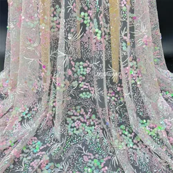 Hot sale Magic Pink Branch 9mm Sequin Fabric Spring Summer Cheongsam Dress Wedding Dress Beads Sequin Fabric