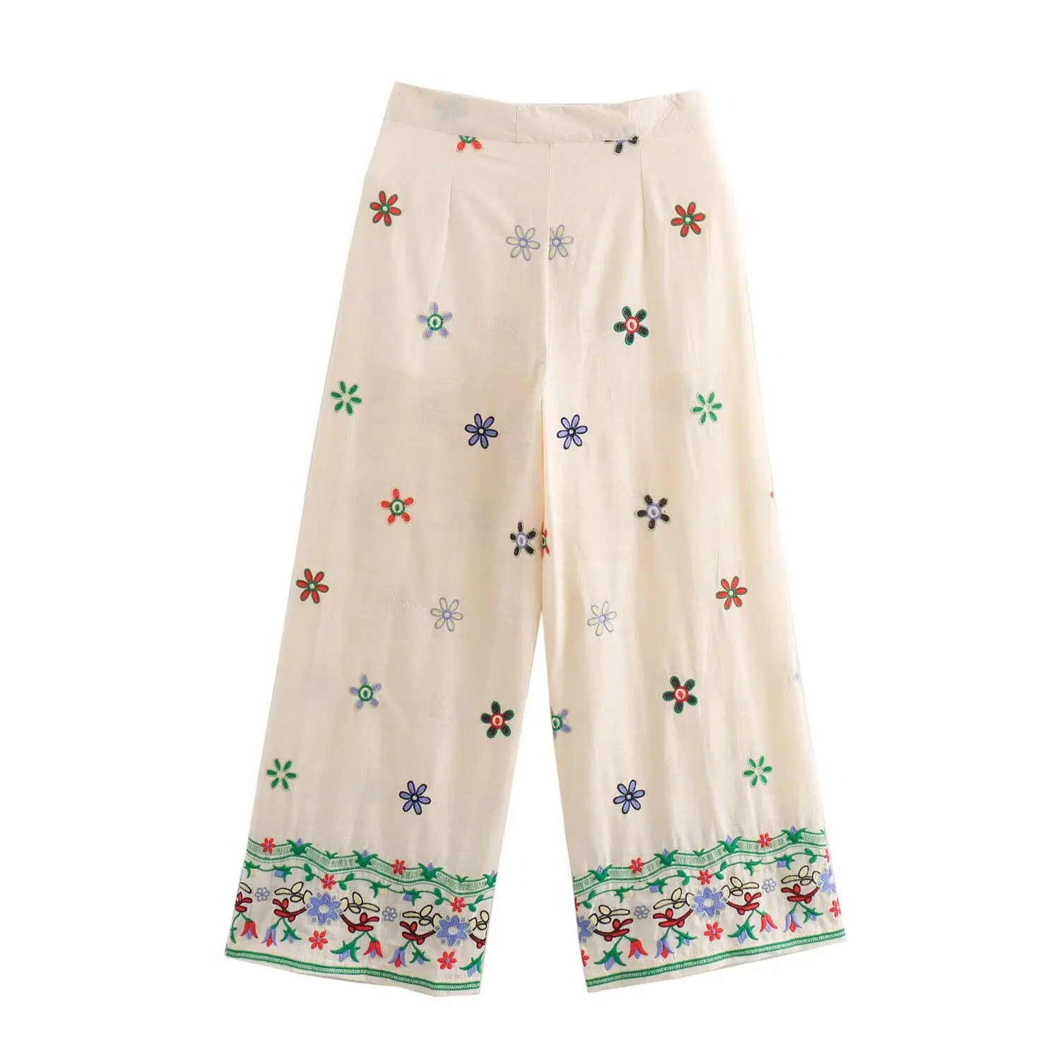 Flower Embroidered Shirt for Women Single Breasted Long Sleeved Top Comfortable and Casual Versatile Wide Leg Pants Set New