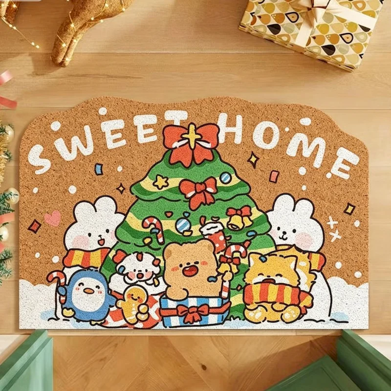 VIKAMA Cartoon Animal Christmas Foot Pad, Cute Printed Carpet, Anti Slip And Absorbent Entrance Foot Pad, Home Decoration