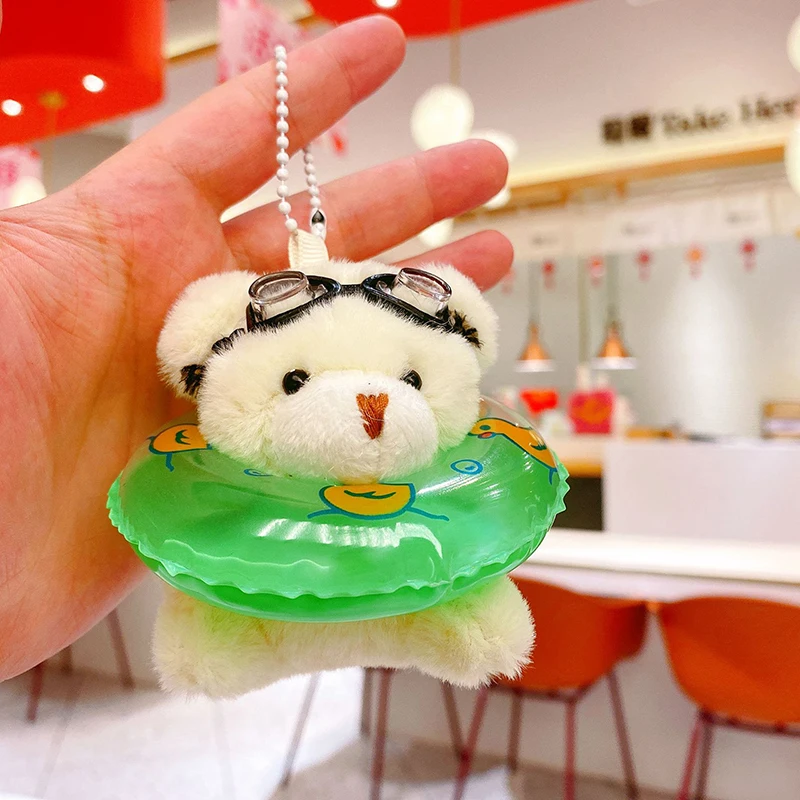 1PCS Cute Swimming Circle Goggles Little Bear Pendant Keychain Car Backpack Hangings Ornament Gifts Stuffed Plush Doll Toy