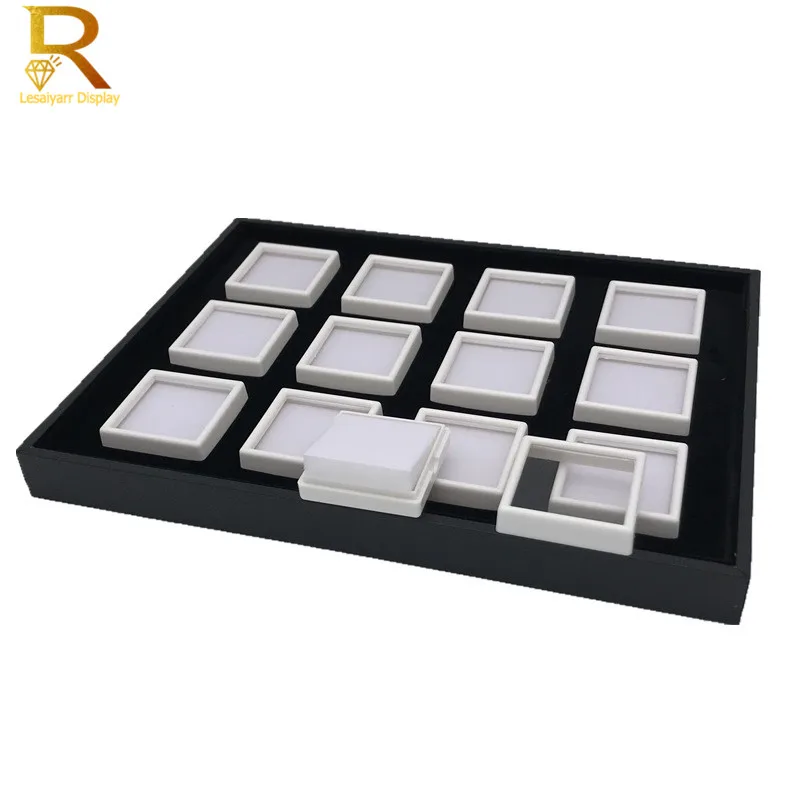 Imagem -04 - Quadrado Diamante Caixa de Armazenamento com Bandeja Branco Preto Pedra Gem Caixa Loja Mostrar Exibição Organizador Caixa de Pedra Preciosa Bandeja Case 6cm