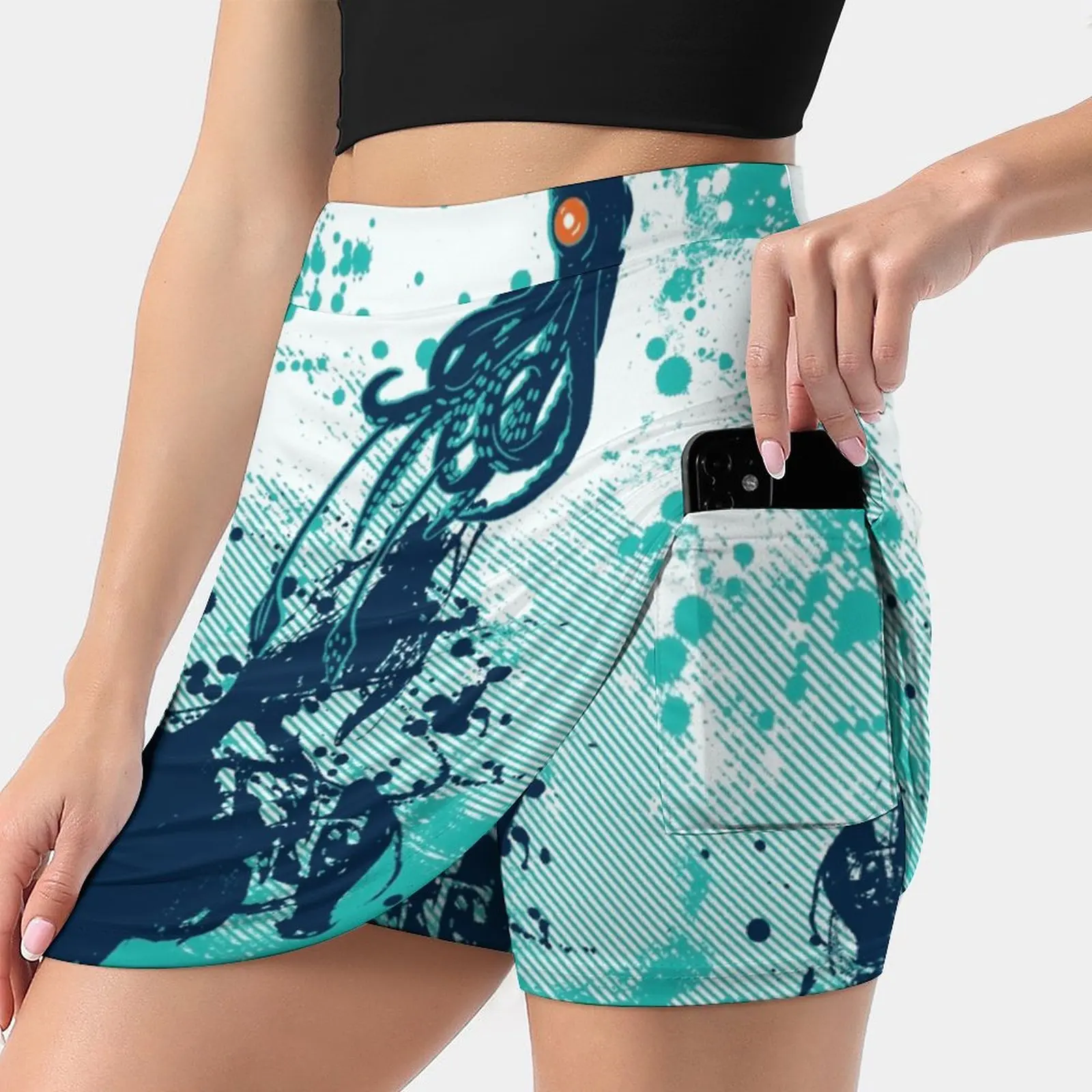 Squid Splash Women's skirt Mini Skirts A Line Skirt With Hide Pocket Undersea Ocean Squid Seamonster Splash Water Color