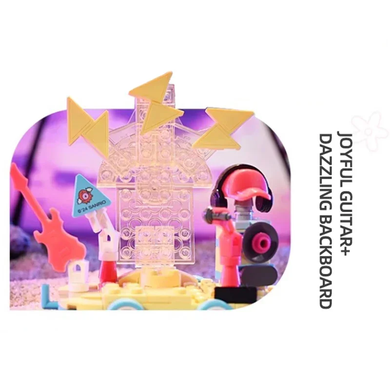 Sanrio série blocos de construção hangyodon kuromi olá kitty melodia flor modelo carro tijolos decoração desktop crianças brinquedos diy presentes