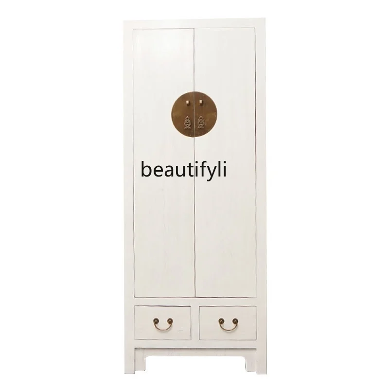 

Solid wood wardrobe bedroom adult large wardrobe hand painted elm retro antique storage cabinet
