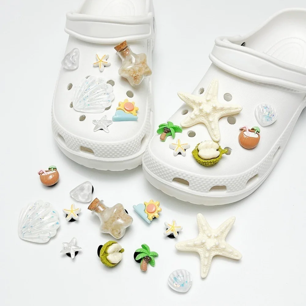 Cute Starfish Shell Shoe Charms Accessories Perfect for Clogs Slide Sandals Garden Shoe Decoration Buckles Pins Summer Gifts