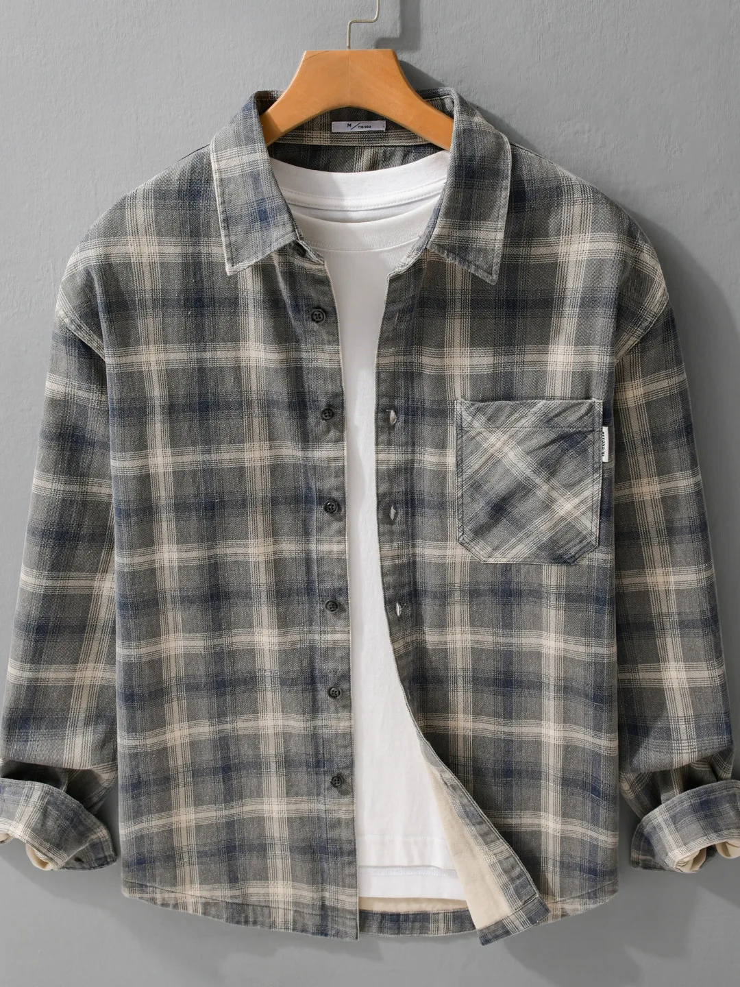 

Мужская рубашка свободного кроя в клетку с длинными рукавами, повседневная, универсальная, в японском стиле, модная, художественная, с свободным воротником, повседневный топ