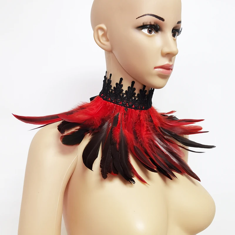 Lace Feather Fake Collar Victorian Gothic Natural Feather Choker Neck Wrap Collar Feather Cuffs Cosplay Party Stage Performance