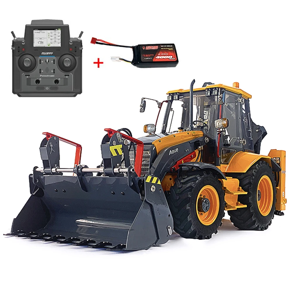 1/14 RC Hydraulic Backhoe Loader Aoue-BL71 Two Heads Busy Metal 2 In 1 Loader Excavator Model with Light Sound Model Boy Toy