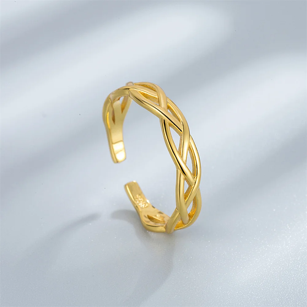 

Korean S925 Sterling Silver Open Ring, Woven Twist Wire, INS Minimalist Style