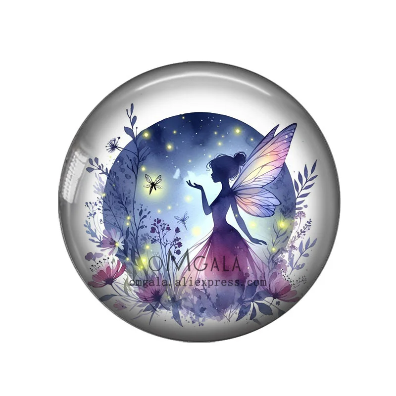 Magic Watercolor Painting Wings Fairy 12mm/18mm/20mm/25mm Round Photo glass cabochon demo flat back Making findings