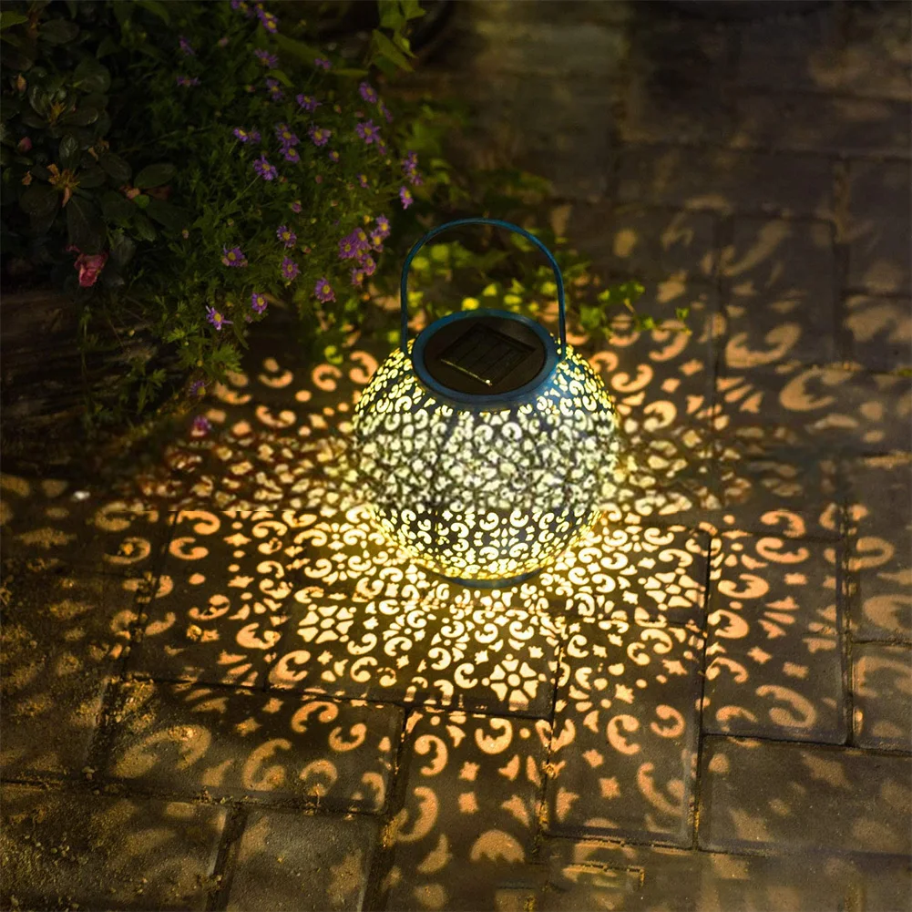 Outdoor Metal Lanterna Pendurada, impermeável LED Table Lamp, Solar Powered Jardim Luzes Decorativas, Quintal Pátio