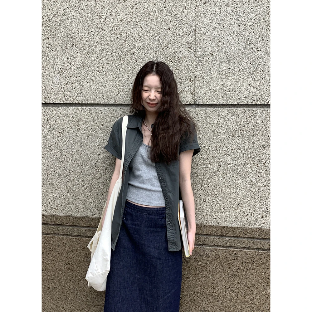 

Женская летняя модная рубашка из хлопка с отложным воротником, свободного кроя, в корейском стиле, для повседневной носки