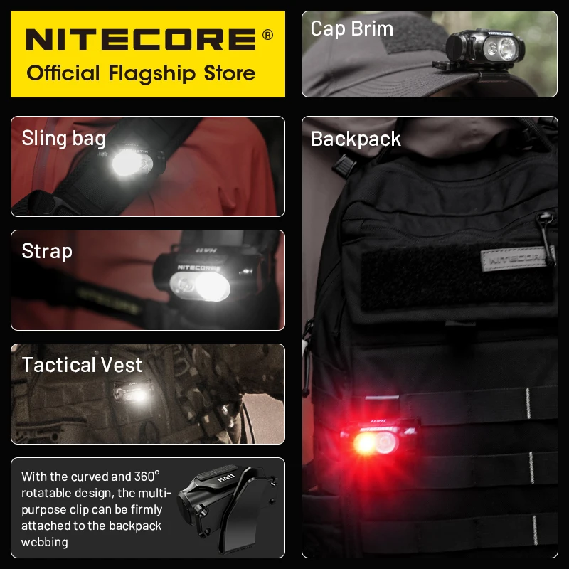 Nitecore Farol para pesca noturna, Trekking Road Trip, bateria alcalina AA, HA11, 240 Lumens, 36g