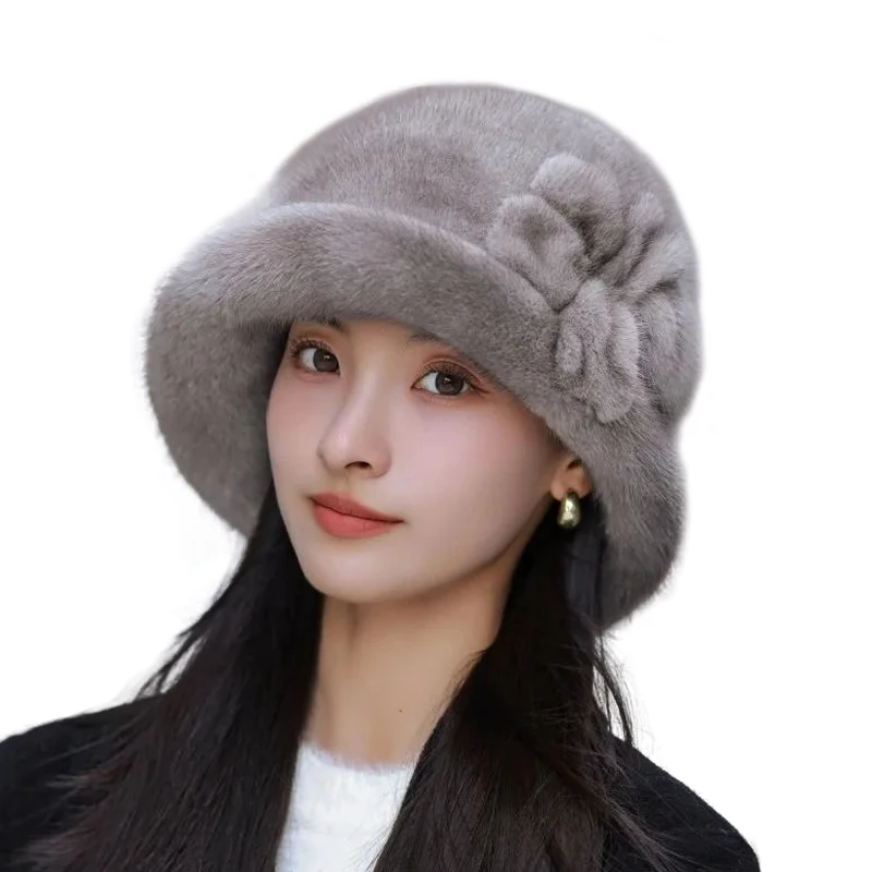 Autumn And Winter Warm Temperament Versatile Mink Hair Ear Protection Basin Cap Japanese Retro Women's Hat