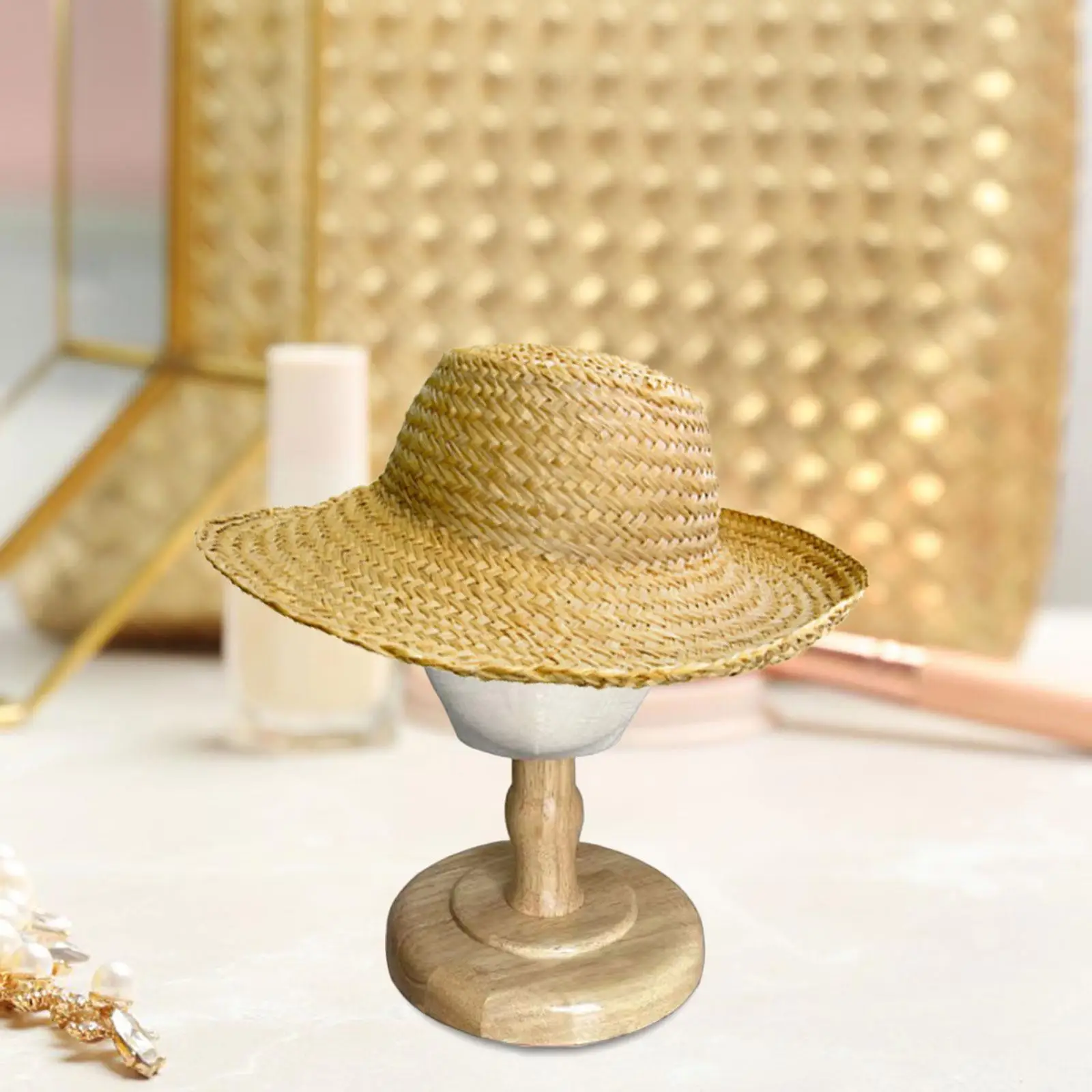 Professional Mannequin Head Hat Rack Wood Base Display Holder for Wig Hairpiece Shop Window Decor