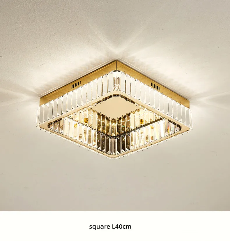 Crystal LED Dimmable Ceiling Lights Home Square Steel