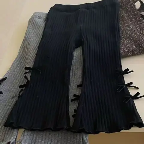 여자 플레어 바지 2025 봄 새로운 한국어 버전 아기 활 바지 탄성 구덩이 스트립 외국 스타일 바지