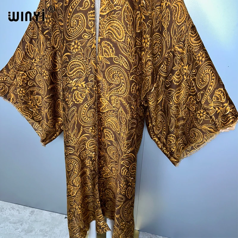 WINYI أفريقيا الصيف كيمونو فساتين امرأة مسلمة الشاطئ التستر سترة عباية امرأة مسلمة معطف بوهو قفطان ملابس الشاطئ النساء