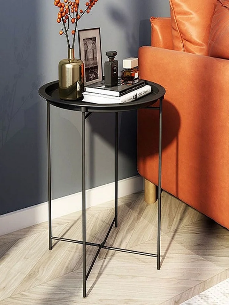 

Nordic small coffee table sofa edge several creative folding side table simple bedside small round table wrought iron coffee tab