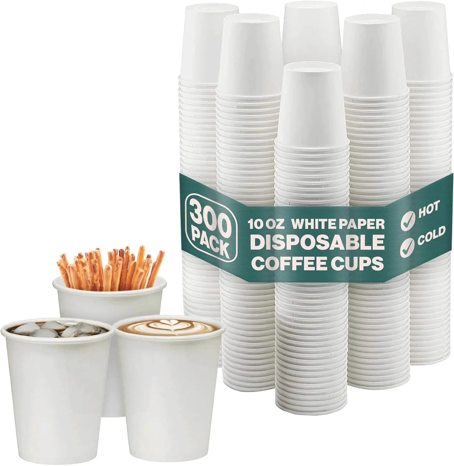 

10oz Disposable Paper Cups - For Hot & Cold Drinks, Espresso, Tea, Juice, Water & More - Plain, Writable Surface Ideal f