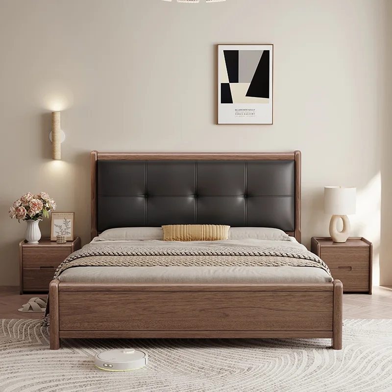 Genuine leather soft cushion bed, 1.8m master double bed, small apartment, tall storage box, 1.5m single bed