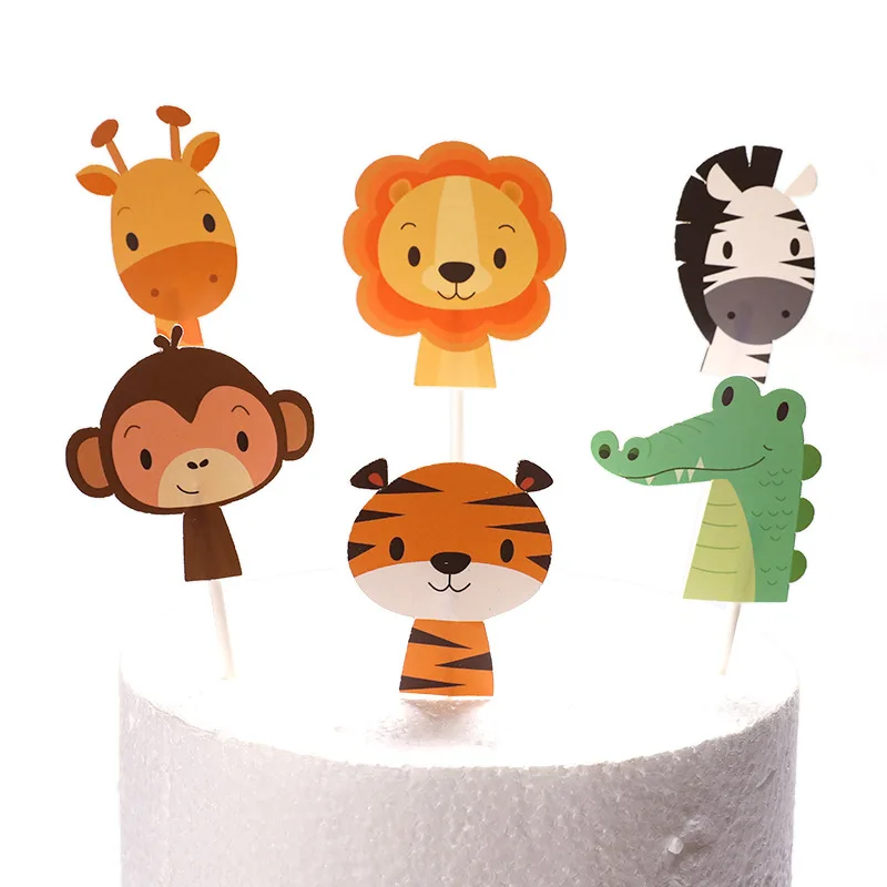 Decoración de Pastel de feliz cumpleaños para niños, adorno de pastel con tema de jirafa, León, mono, elefante, bosque, animales de la selva,