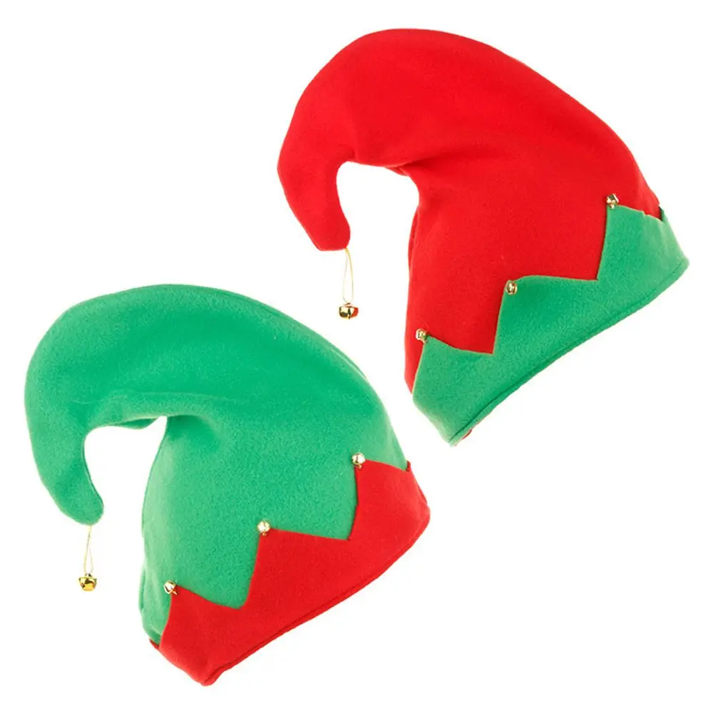 Cap Red Green Patchwork Plush Ball Santa Claus Snowman Velvet Hats Korean Winter Caps Women Christmas Hats With Metal Bell