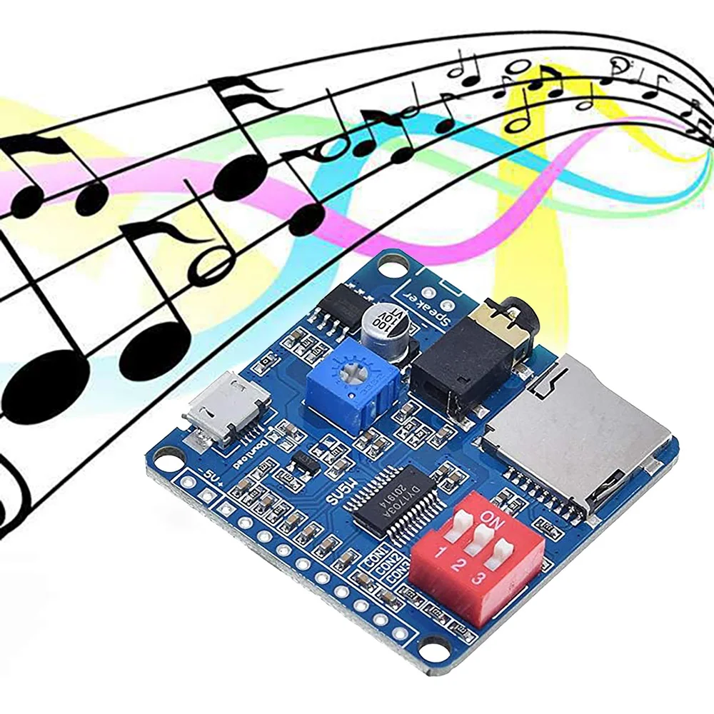 DY-SV5W Sprachwiedergabemodul für MP3-Musik-Player, Sprachwiedergabe, Verstärker, 5 W SD/TF-Karte, integrierter UART-I/O-Trigger