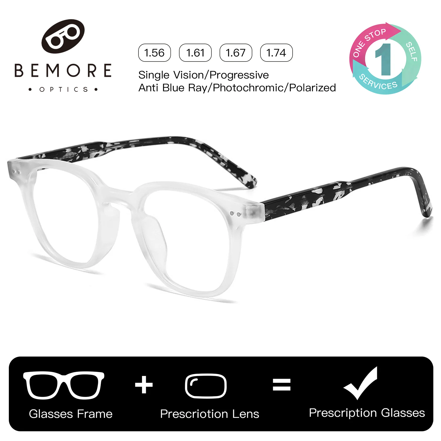 BEMORE Handmade Acetate Square Progressive Lenses with Medical Prescription Myopia Anti-Blue Light Optical Reading Eyewear Man