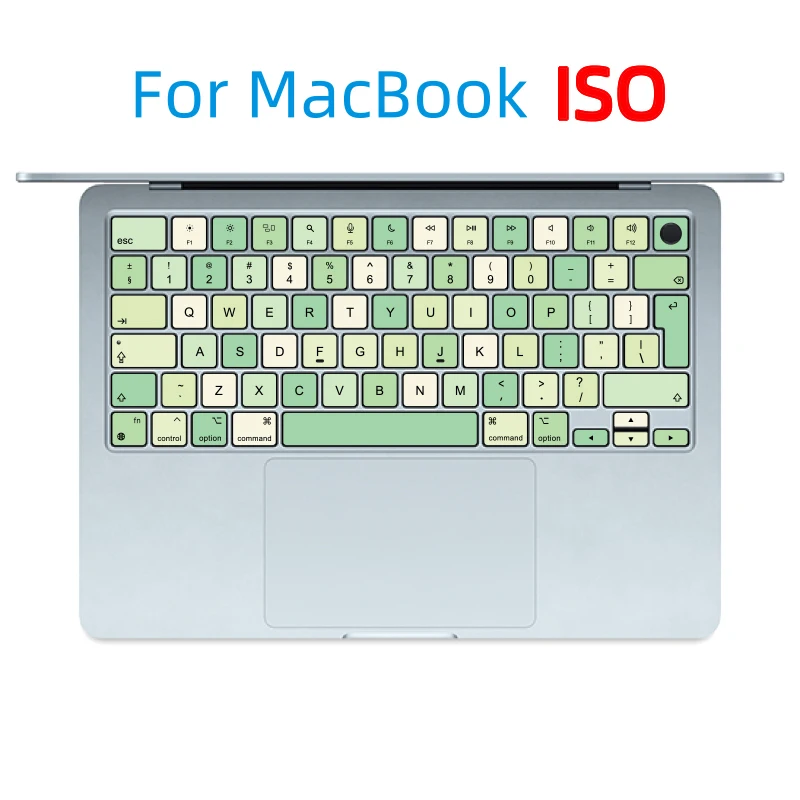 

Подходит для (Iso Eu) Apple MacBook, наклейка на клавиатуру ноутбука, наклейка на кнопку, простая контрастная зеленая буква, ремонт Air M4 15,3 A2941 Pro M2-M3 16,2 A2780 13,6 A3113 13,3 A1707