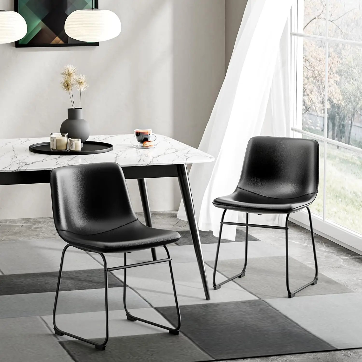 

Dining Chairs Set of 2, 18 Inch Faux Leather Kitchen Dining Chairs with Back, Modern Armless Dining Room Chair with Metal Legs