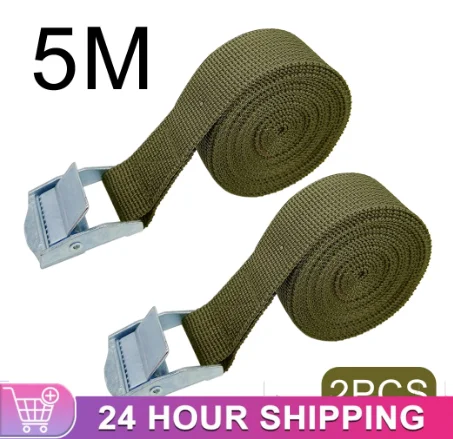 2pcs 5M Car Tension Rope Tie Down Strap Strong Ratchet Belt Car Luggage Bag Cargo Lashing Strap for Truck Motorcycle Bike Boat