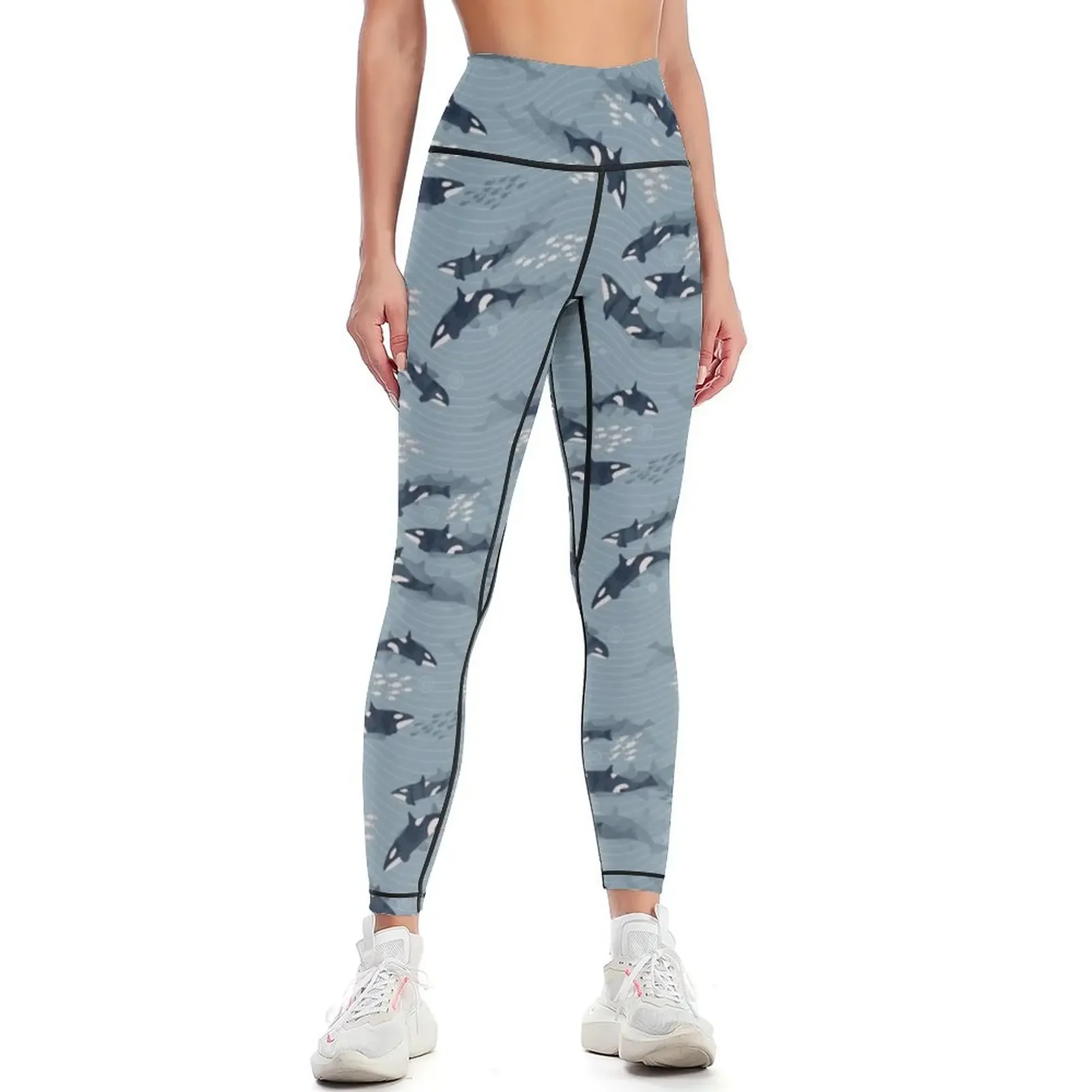 

Orca in Motion / blue-gray ocean pattern Leggings Sweatpants sports for gym flared legging pants raises butt Womens Leggings