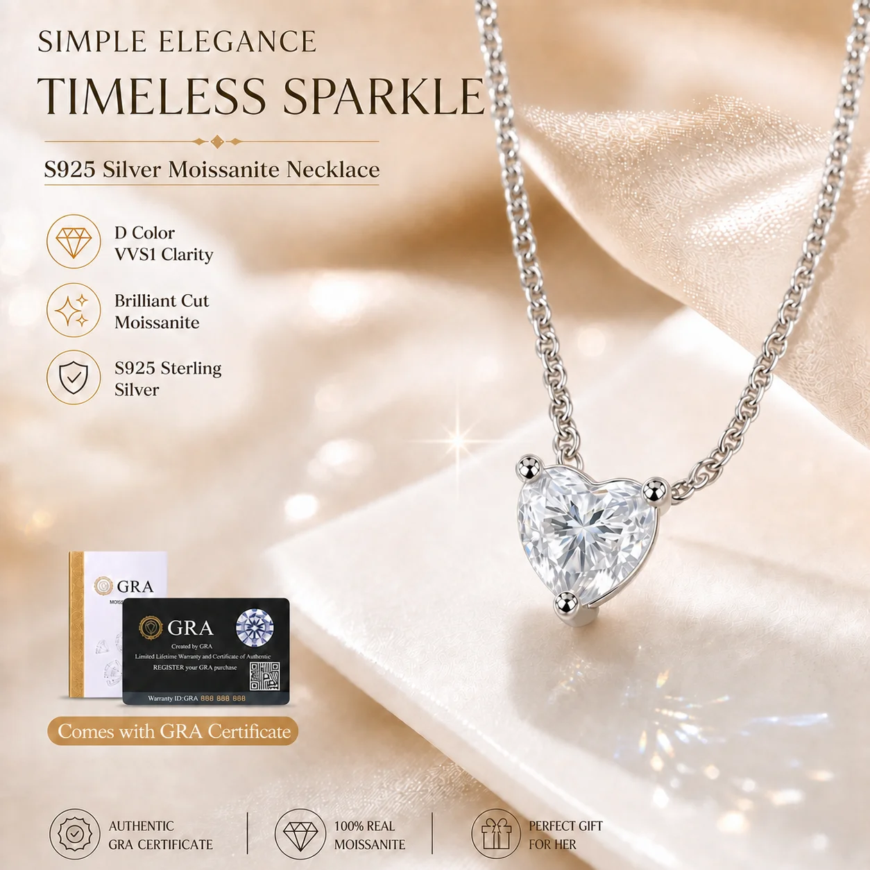 Princess Heat Shape Pendant S925 Silver Necklace Sparkling D VVS Moissanite Necklavce for Women Gifts