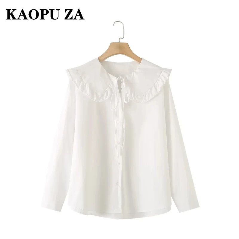 

KAOPU ZA 2024 New Spring Women's Chic Long Sleeve Doll Collar Blouse Ladies Lace Up Button Shirt Fashion Oversize Office Top