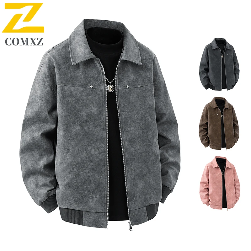 

Men Vintage Jacket Lapel PU Leather Spring High Street Biker Coat Windproof Slim Fit Motorcycle Outerwear Casual Fashion Zipper