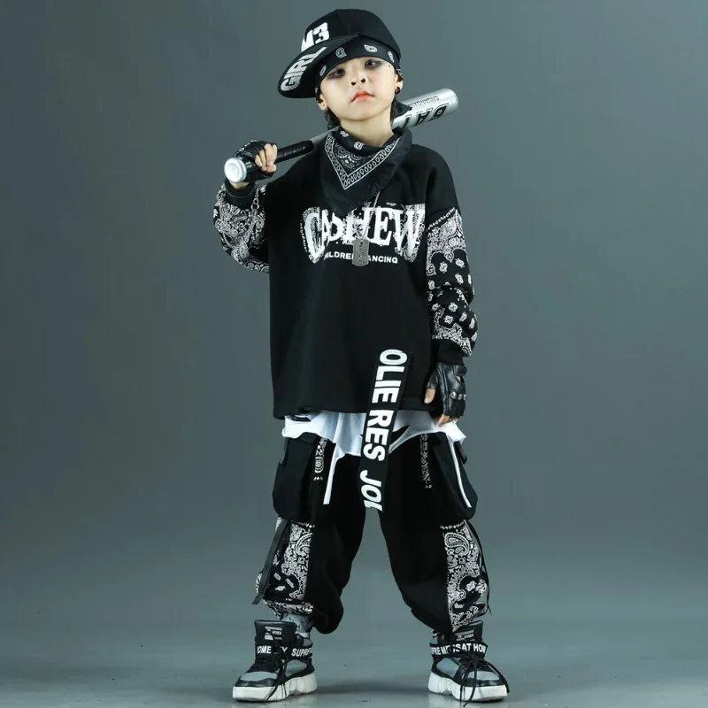 New Children Clothes Sets Kids Tracksuit Black Sweatshirt + Pants 2pcs Teenagers Clothing Boys Hip Hop Streetwear 10 12 13 14 Y