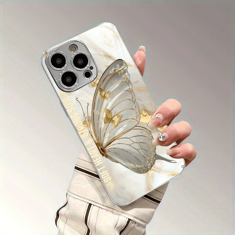 Gold butterfly Pattern Electroplated Glass Phone Case, Suitable for IPhone 18, 17, 17PRO, 16, 15, 14, 13, 12, 11, etc.