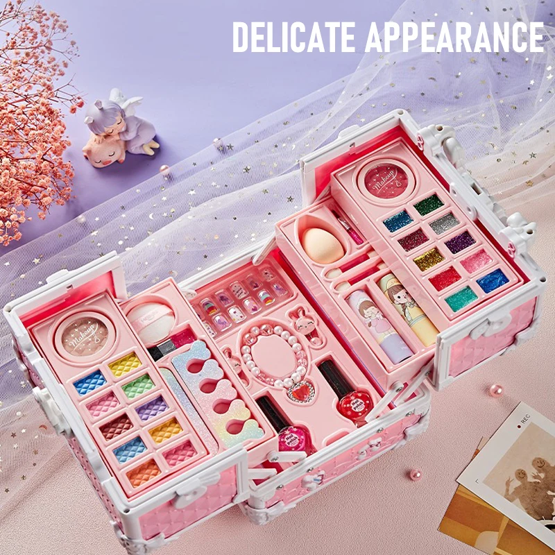 Kids Makeup Kit for Little Girls 49 Pcs Washable Makeup Kit Kids Real Girls Makeup Kit with Cosmetic Case ，Birthday Gifts