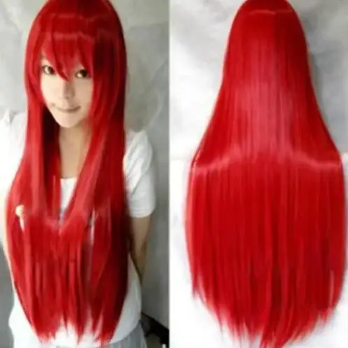 80cm Cartoon Red Long Straight Girl Wig For Women’s Christmas Halloween Cosplay Costume Party Hair Wigs