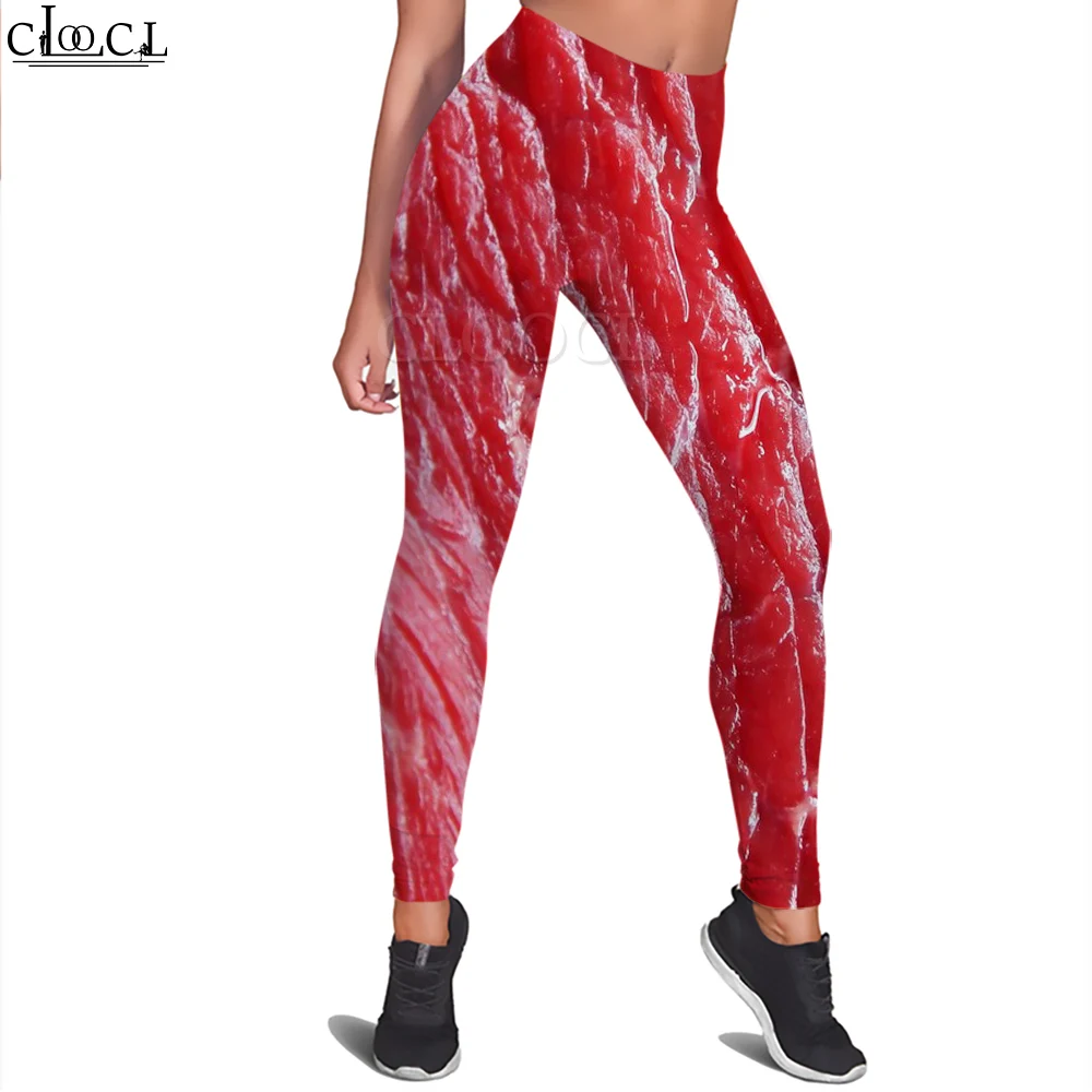 

CLOOCL New Fashion Streetwear Women Legging Blood Red Raw Meat Slices Printed Legging for Gym Fitness Outdoor Jogging Pants