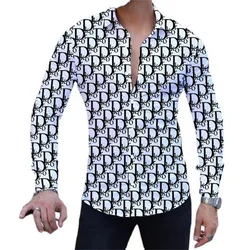 Camisa informal de manga larga para hombre, camisa con estampado 3D de letras, botón de marca, Fiesta en la playa, moda de verano, nueva