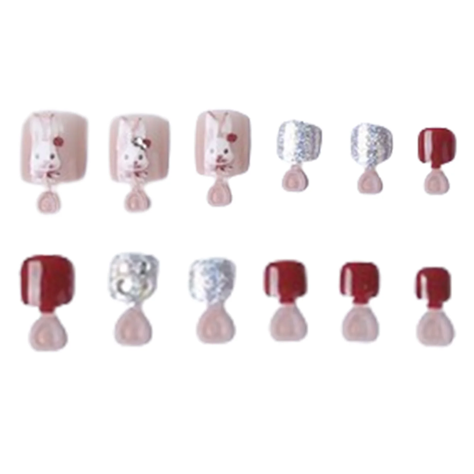 Sweet Press on Toe Nails Super Sparkly Gel Toe Nails Tips with Cartoon Rabbit for Women and Girls 24Pcs