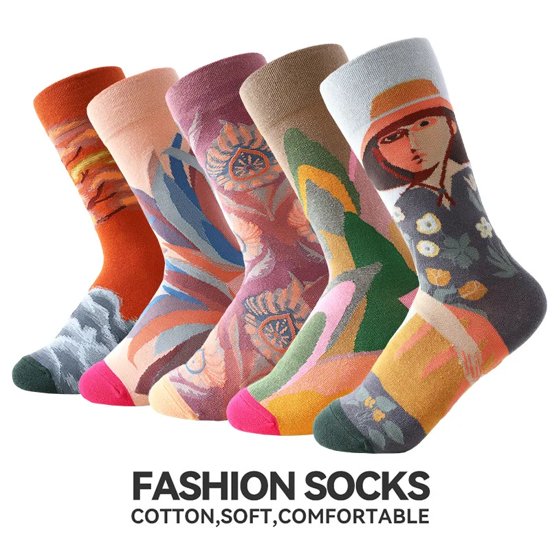 Combed cotton new lighthouse retro Japanese tide socks men and women embroidered mid-tube socks