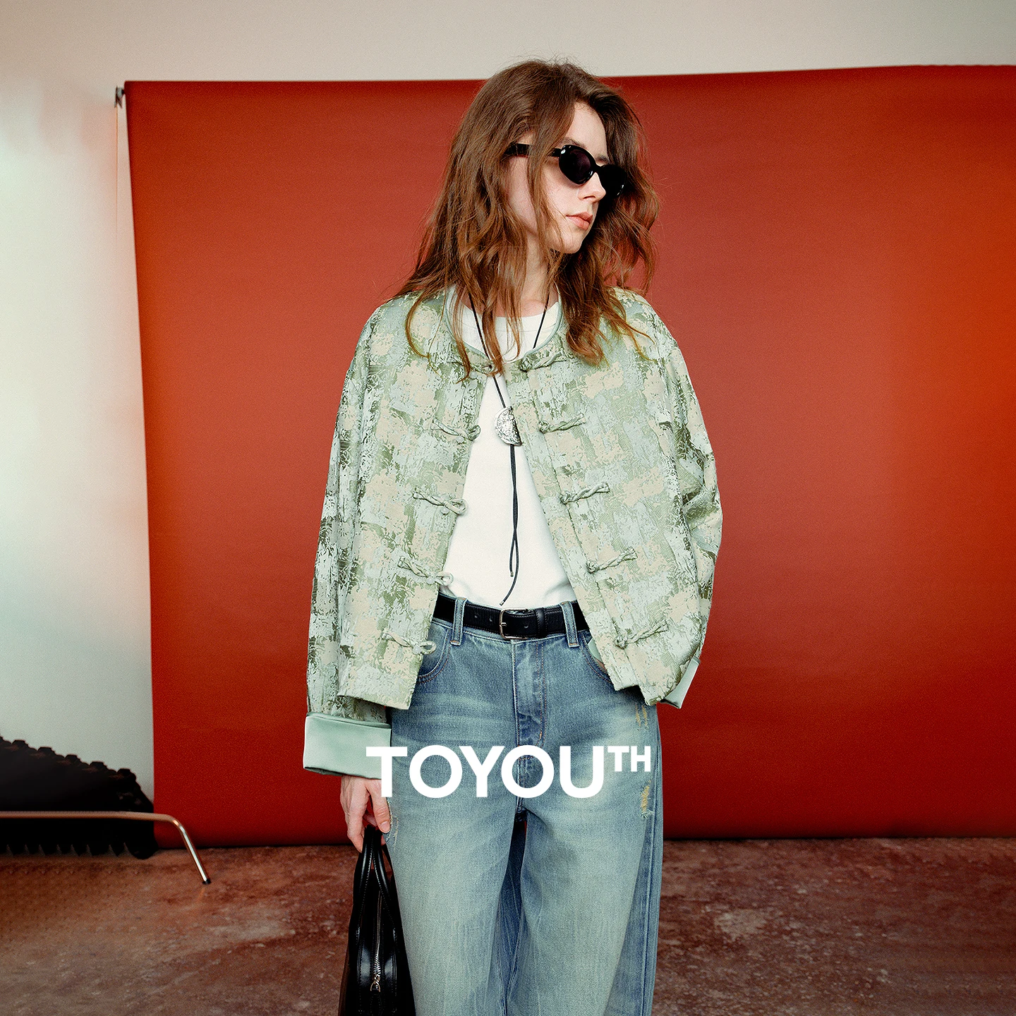 

TOYOUTH Women New Chinese Jacquard Coat 2026 Spring Frog Button Color-Block Quiet Luxury Cardigan