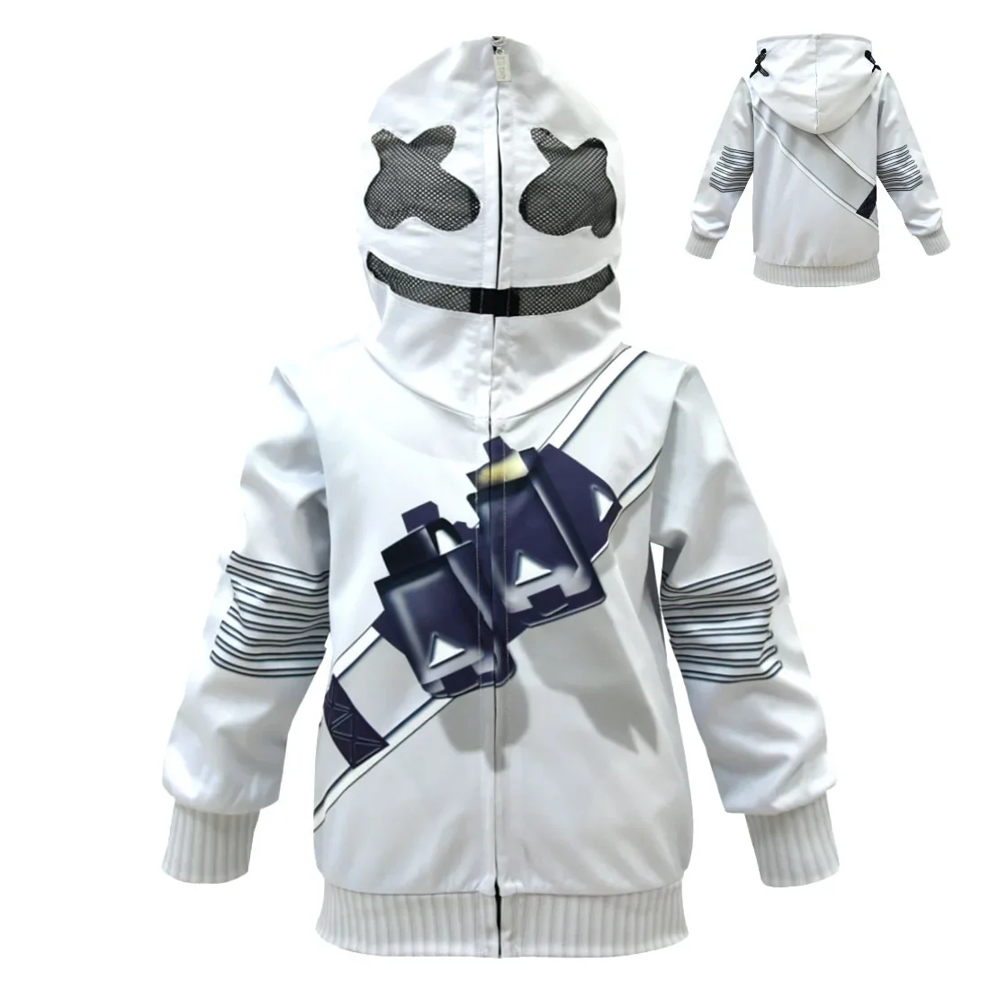 Disfraz de Cosplay para niños, disfraz de DJ Marshmello, traje para niños, jersey blanco con estampado 3D de Halloween, pantalones, disfraz de fiesta